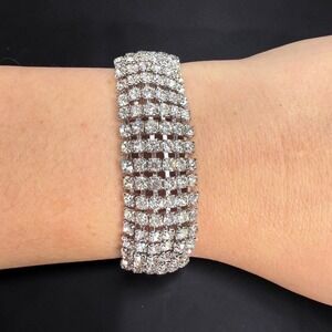Vintage Alice Caviness Multi Row Rhinestone Bracelet Mid Century Glam
